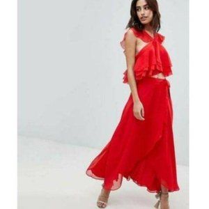 The Jetset Diaries Sintra Ruffle Crop Top Crimson